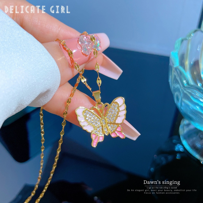 Vòng cổ Mạ Vàng 18K Mặt Hình Bướm Đính Đá Zircon Thời Trang Cho Búp Bê Barbie