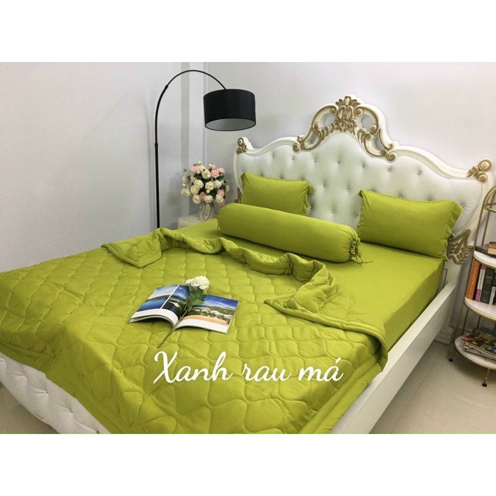 Bộ ga gối thun lạnh Hàn Quốc nhiều màu trơn tông vàng xanh lá - LanhNguyenShop