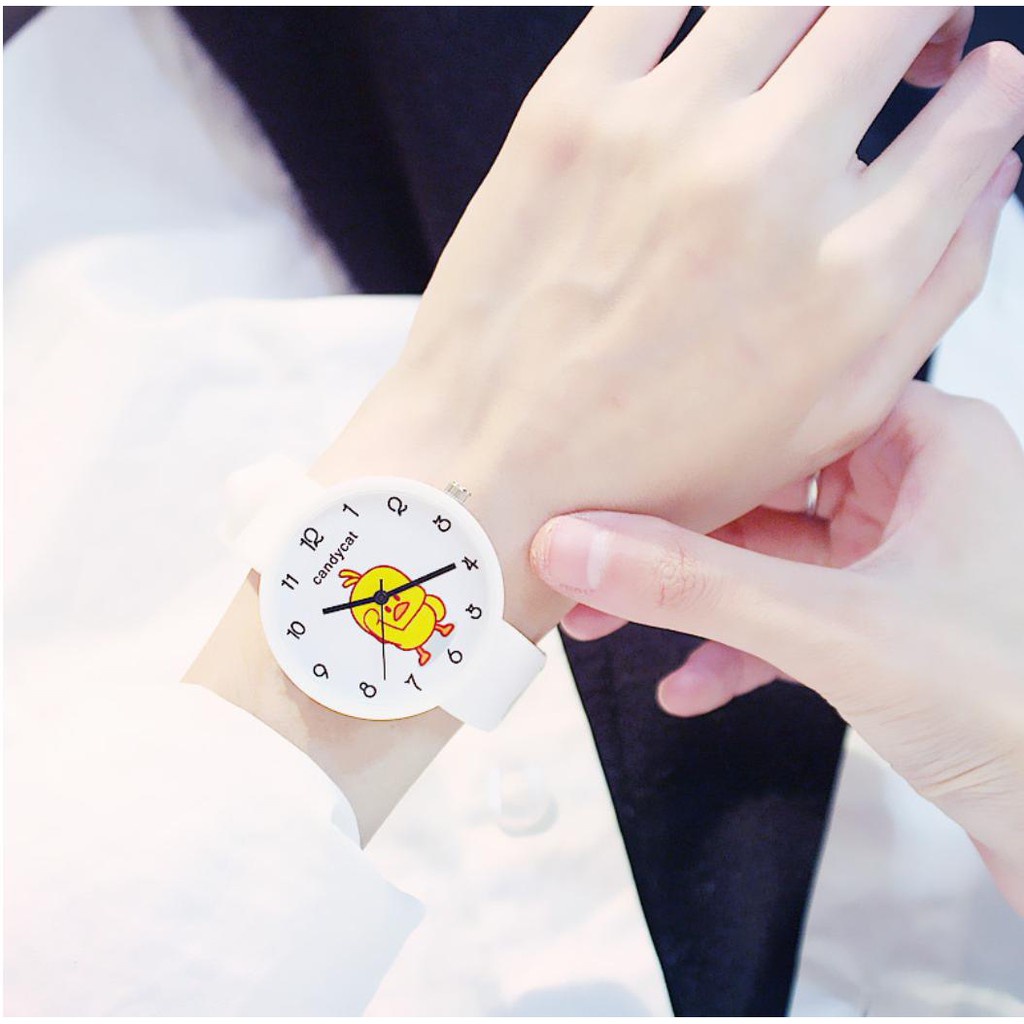 [Cực Đẹp] Đồng Hồ Nữ Dây Caosu Candycat Chú Vịt Vàng Phong Cách Hàn Quốc - Hazo
