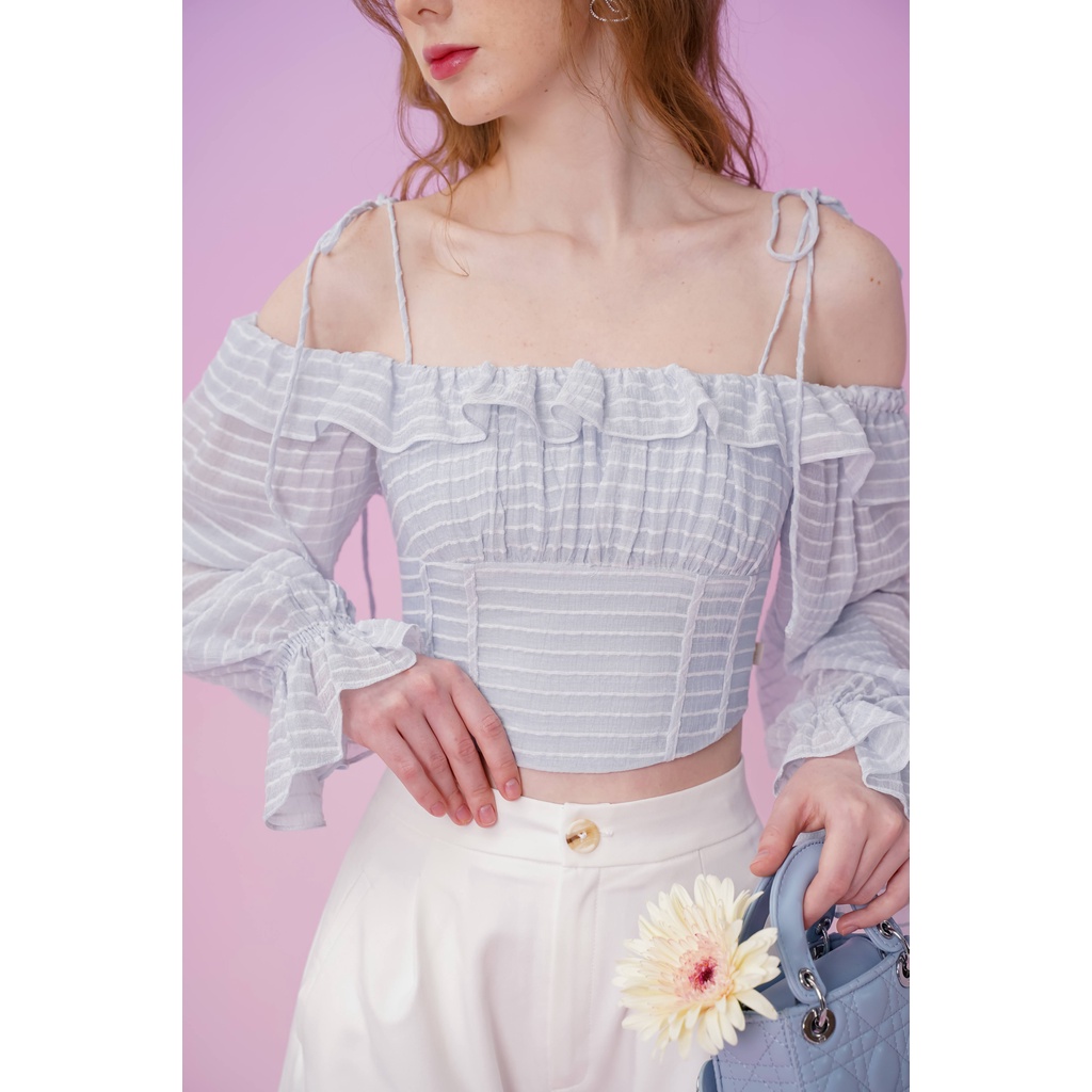 Áo kiểu nữ Méo shop hai dây trễ vai bèo nhún phong cách Hàn Quốc Kandy