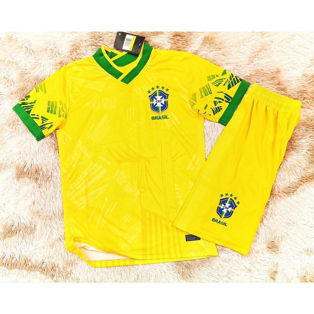 Bộ Quần Áo Bóng Đá Đội Tuyển Brazil Wordcup 2022 Màu Vàng⚡Freeship⚡Set Quần Áo Đá Banh Vải Thái Chuẩn Áo Thi Đấu