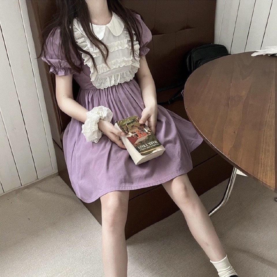 Váy babydoll Đầm Dáng Chữ a Tay Phồng Cổ Búp Bê Mềm Mại Phong Cách Nhật Bản Thời Trang Mùa Hè Cho Nữ