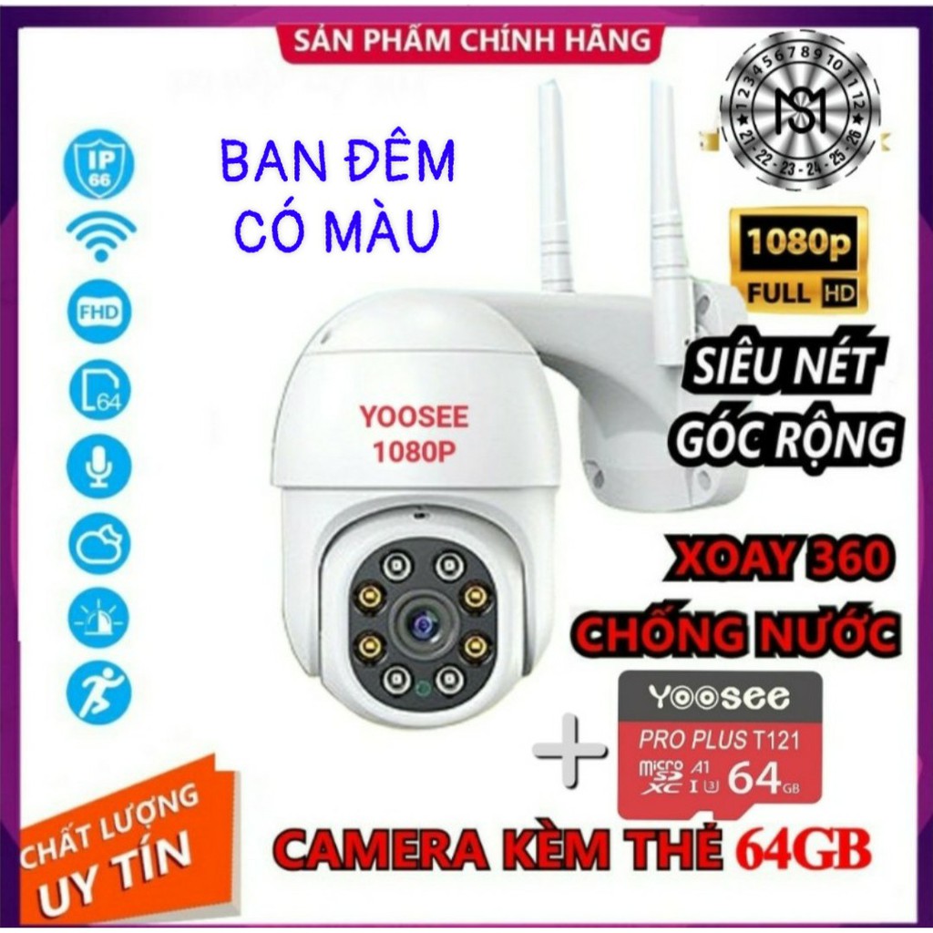 Camera IP ngoài trời PTZ Yoosee 2.0Mpx (1080p) góc siêu rộng, Ban đêm có màu,Chống nước, báo động chống trộm
