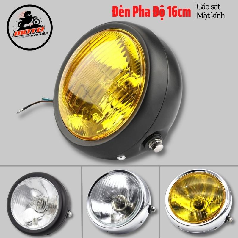 Đèn pha xe máy độ 16cm gáo săt sơn đen mặt kính trong chuyên độ các dòng xe classic, cafe racer , vintage