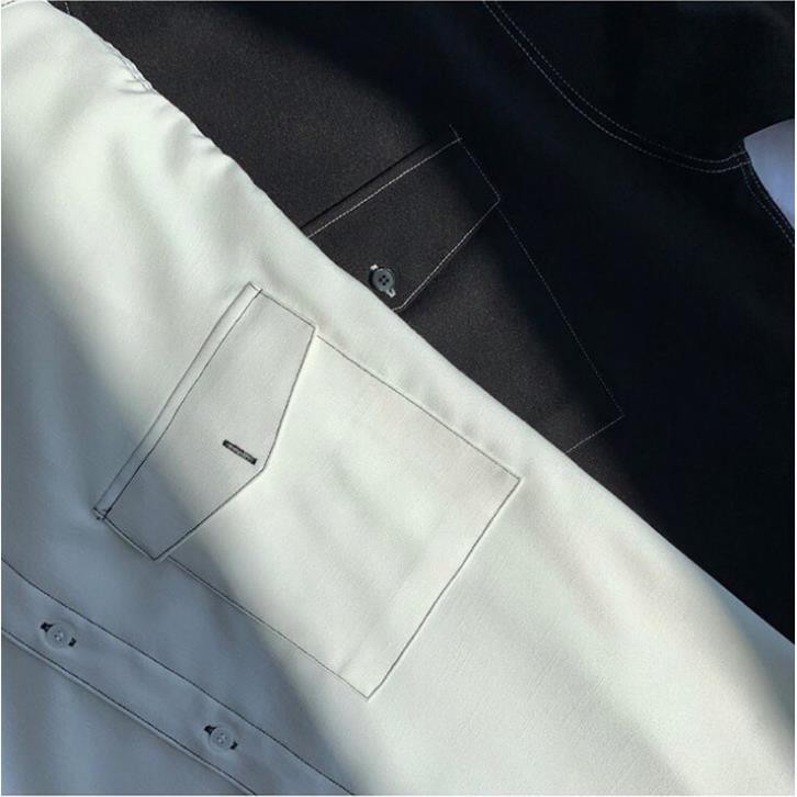Áo sơ mi trắng đen nam nữ Viền Chỉ ngắn tay form rộng có túi unisex vải lụa mềm | Hd2000shop 💕 *