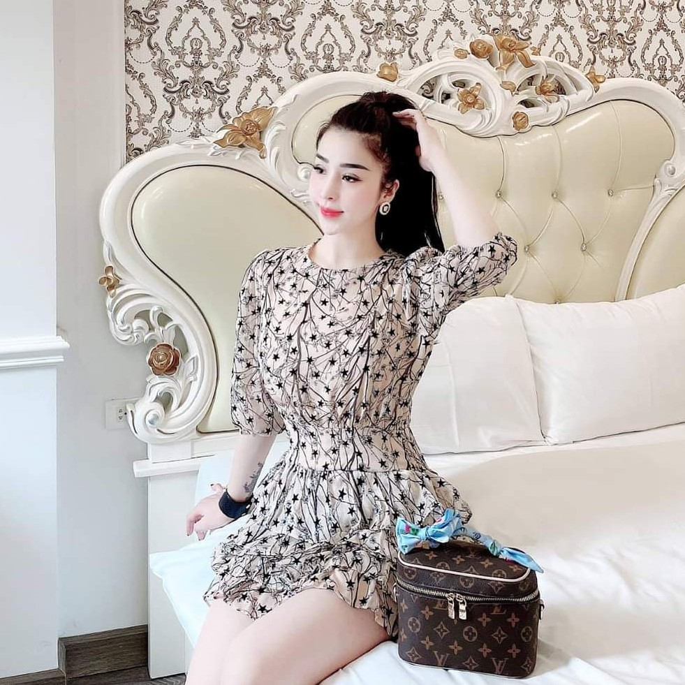 Đầm Xòe Tầng Họa Tiết Cổ Tròn Tay Lửng Thời Trang 2020 | BigBuy360 - bigbuy360.vn