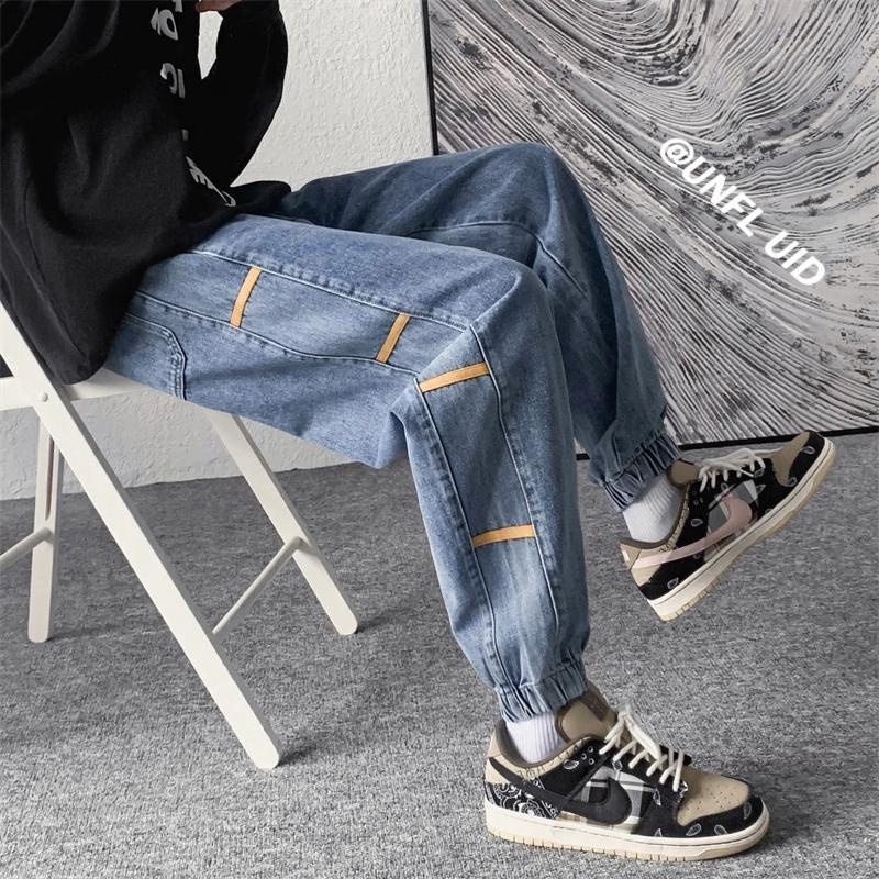 Quần jean dài dáng rộng kẻ sọc phong cách Nhật Bản chất lượng cao size S-3XL cho nam