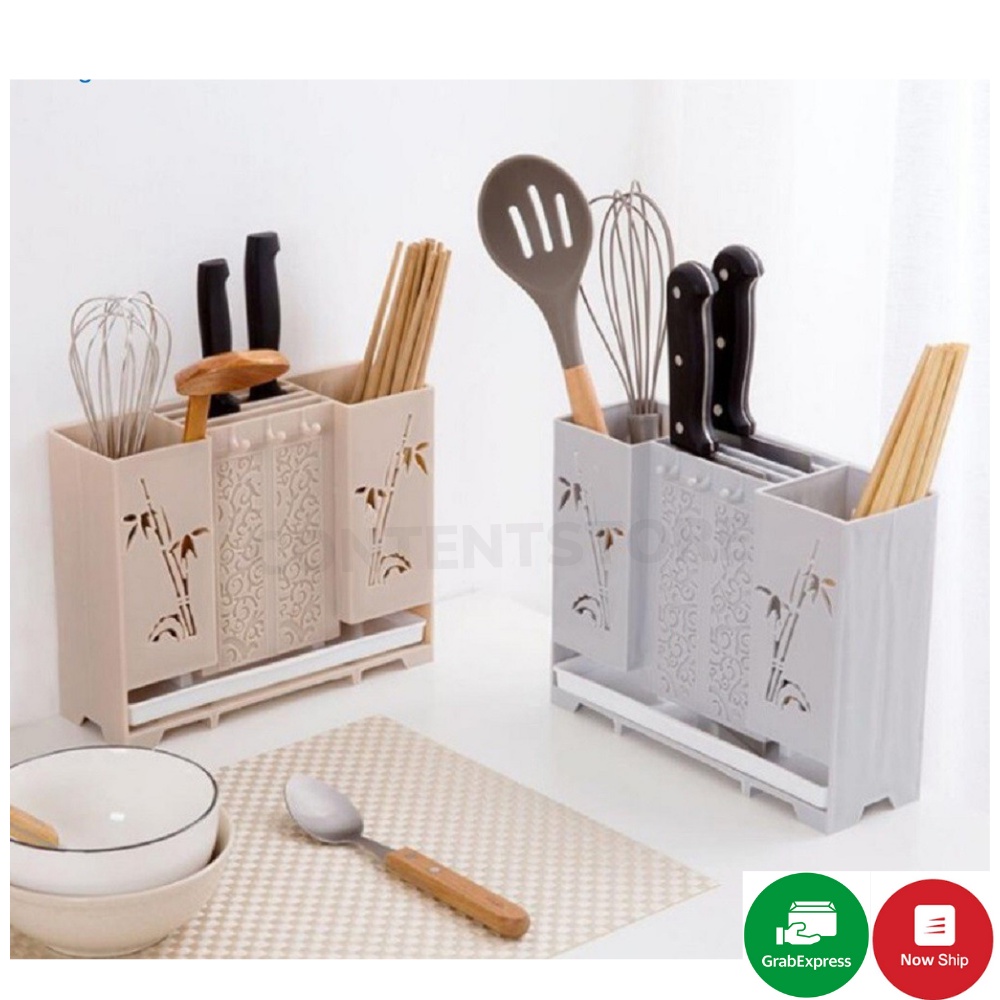 Ống Giá Đựng Cắm Đũa Muỗng Khay Kệ Để Cắm Dao Nhà Bếp Dán Treo Tường Đa Năng Cao Cấp Trúc Sang Trọng Tiện Lợi