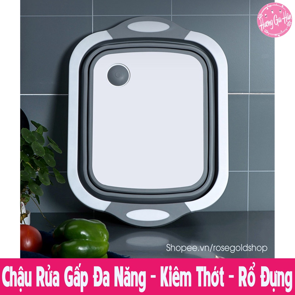 Bộ Thớt Kèm Chậu Gấp Gọn &amp; Rổ Đựng Rau, Hoa Quả 3 Trong 1, Giúp Nhà Bếp Bạn Gọn Gàng Hơn