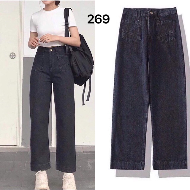 Quần jean ống rộng dáng dài hai túi trước, 269BE | BigBuy360 - bigbuy360.vn