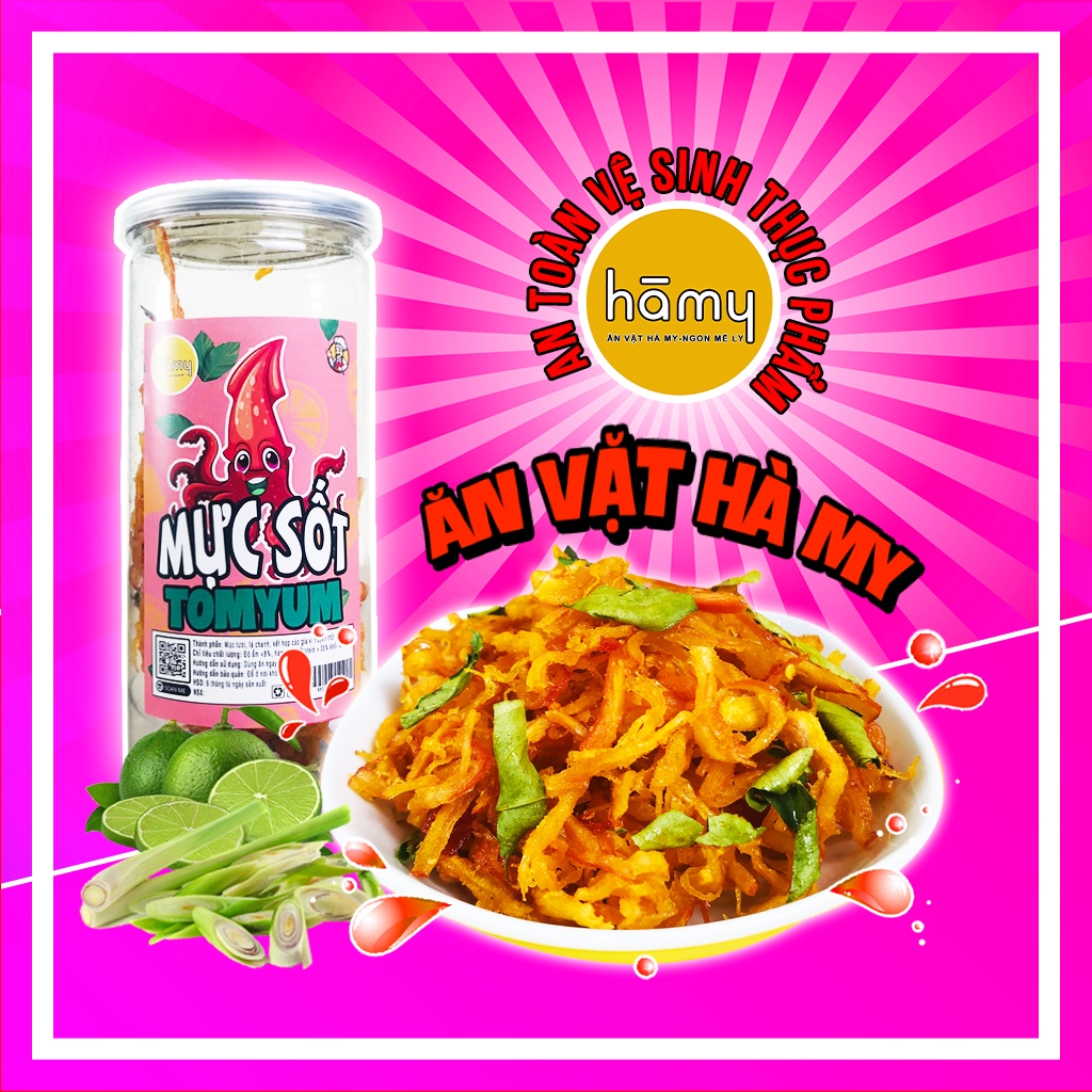 Mực sợi sốt chanh Tomyum hũ 250g đồ ăn vặt Hà My