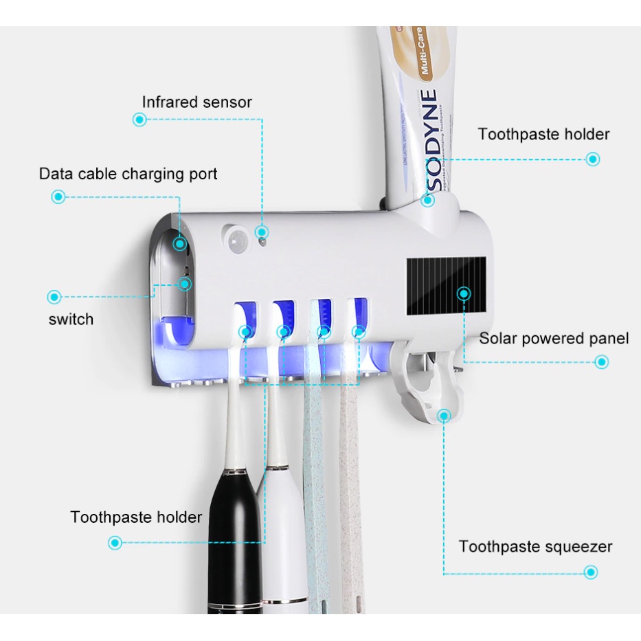 Dụng Cụ Nhả Kem Đánh Răng Tự Động, Tích Hợp Đèn UV Diệt Khuẩn - Kiểu Dáng Sang Trọng - Phù Hợp Với Mọi Phòng Tắm