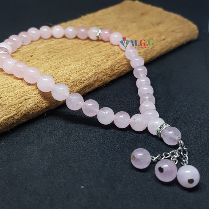 Đá Thạch Anh Hoa Hồng Tự Nhiên Tasbih 33 Hạt Đá Thạch Anh