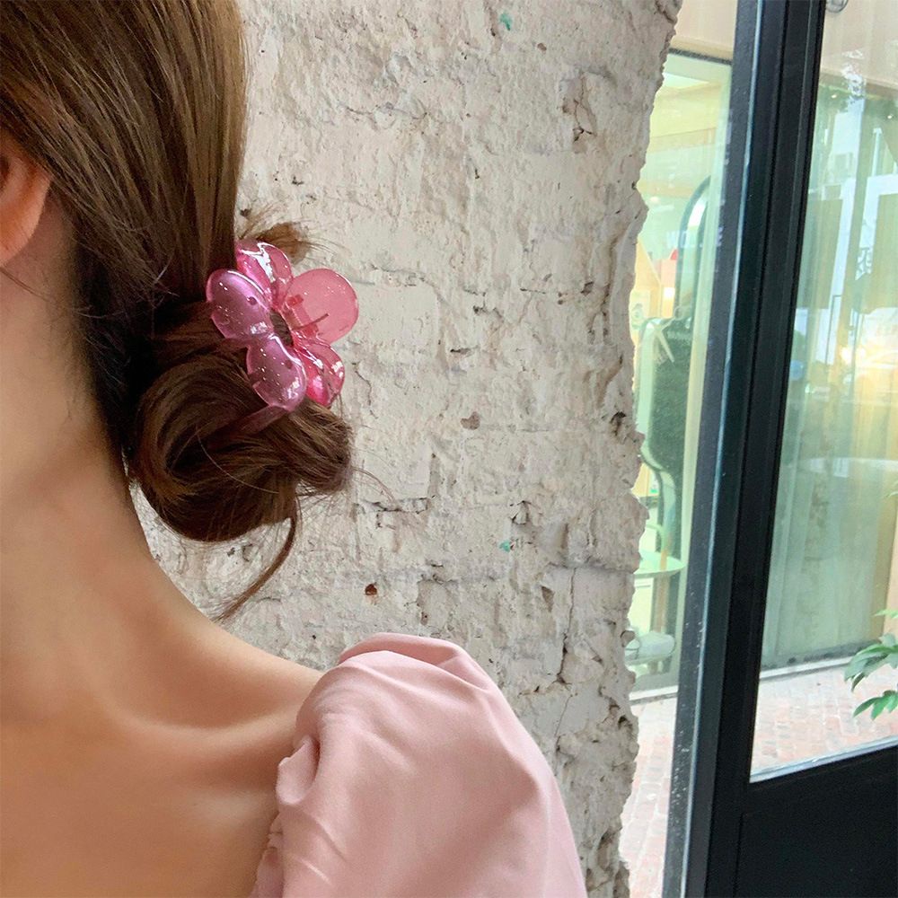 Kẹp tóc hỗ trợ rửa mặt Càng Cua Trong Suốt Họa Tiết Hình Học Bằng Acrylic Cho Nữ