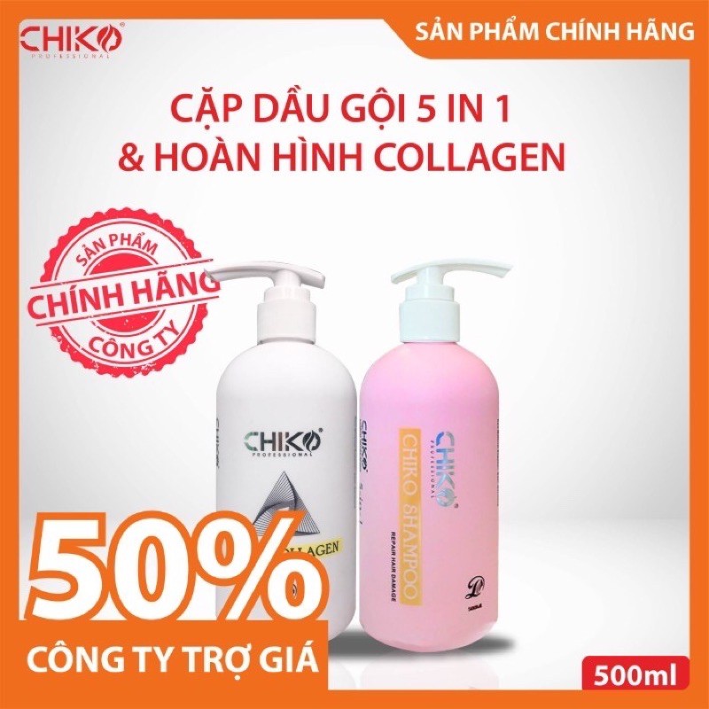 Combo gội xả Chiko phục hồi tóc hư tổn chiết xuất Bơ &amp; Axit amin dạng chai 500ml