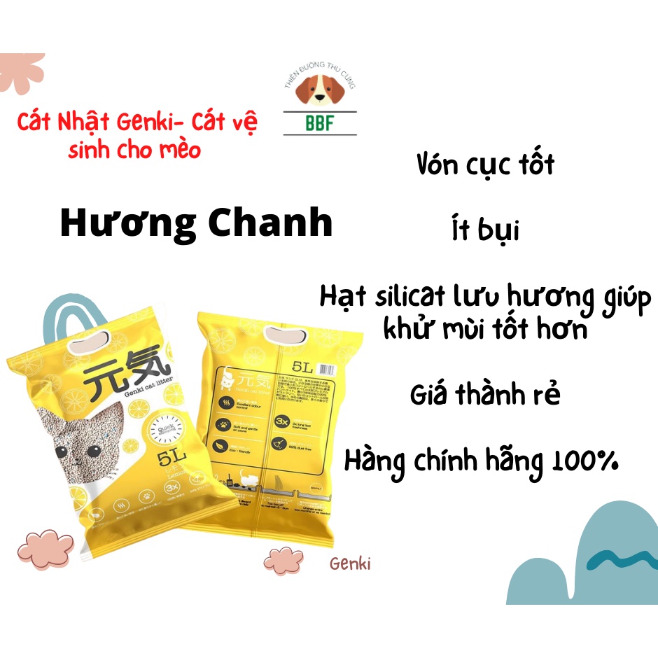 Cát vệ sinh cho mèo-cát Genki đi vệ sinh cho mèo-bao cát 5lit Genki cho mèo đi vệ sinh