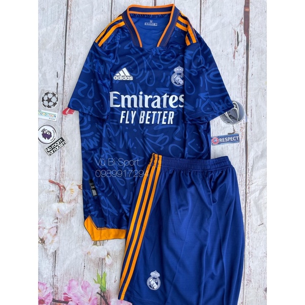 ☇☜Set bộ quần áo bóng đá real sân khách mùa giải 2021 2022 màu xanh