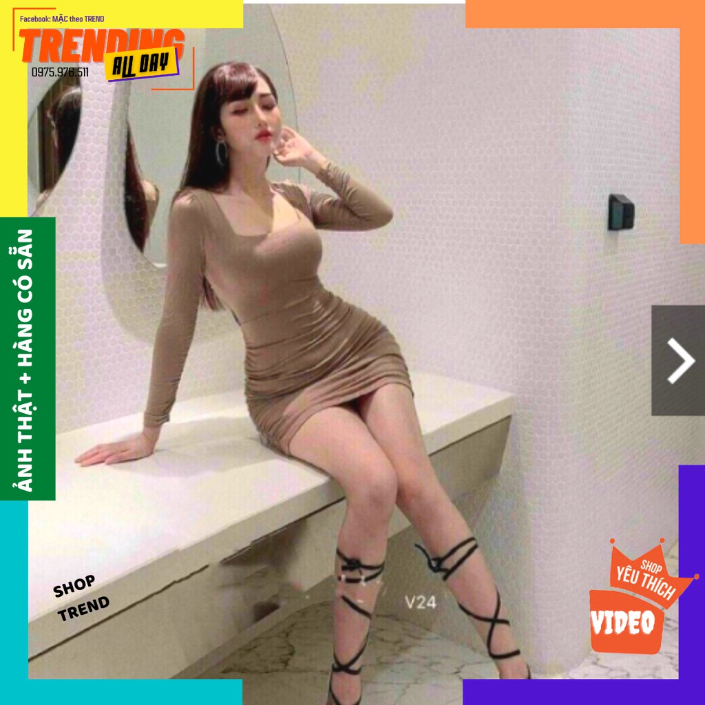 [FRESHIP + MÃ GIẢM GIÁ 10K] Váy Body Cổ Vuông Dài Tay, Nhún Eo. Đầm Tiểu Thư Dài Tay Sang Chảnh, Đẹp Mọi Hoàn Cảnh. | BigBuy360 - bigbuy360.vn