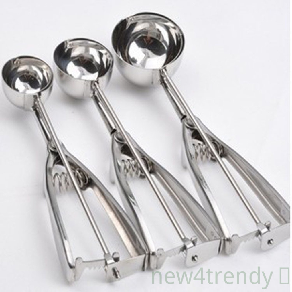 [NEW4]Ice Cream Scoop Trigger Metal Cookie Spoon Melon Baller Stainless Steel Dough Spoon Scooper