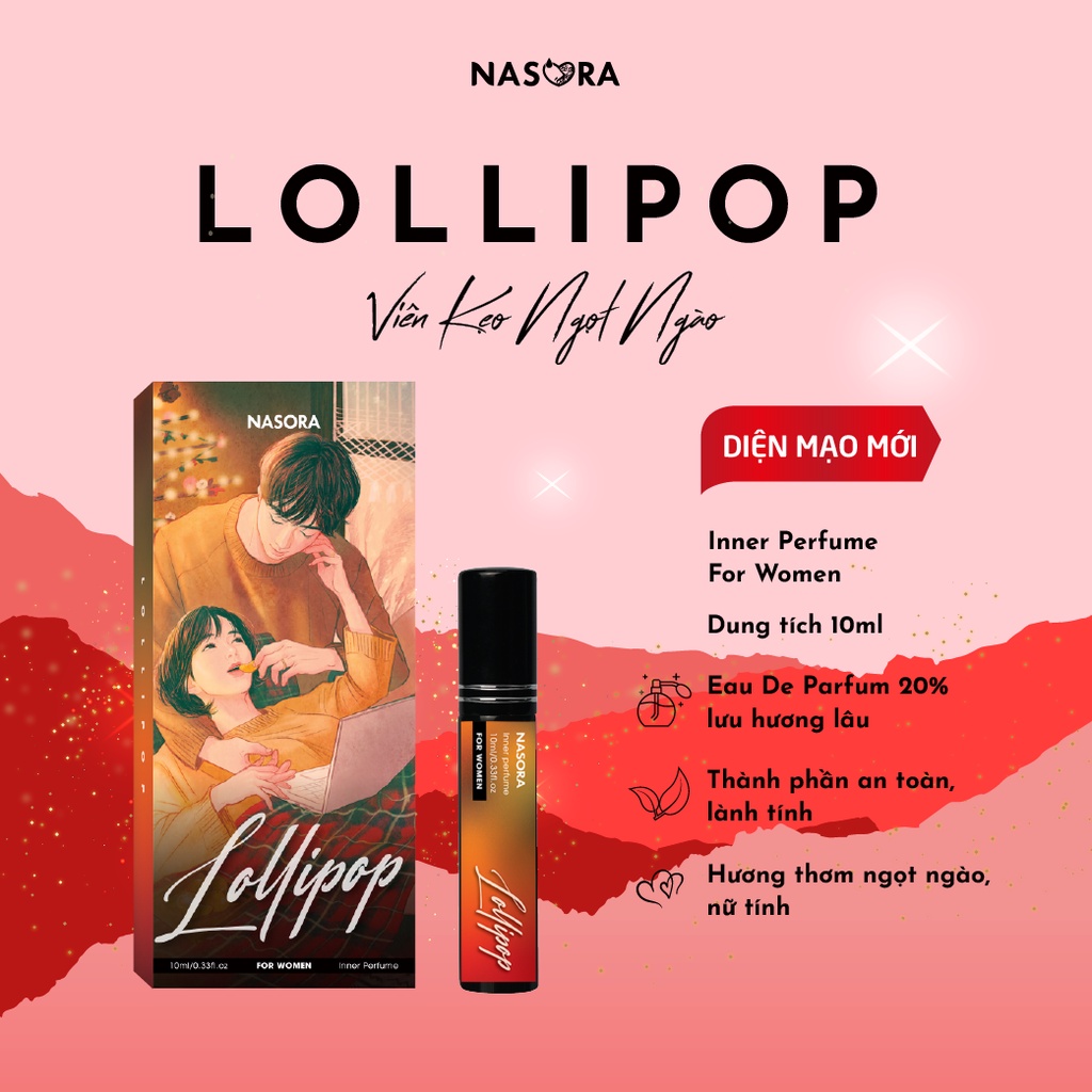 Nước hoa vùng kín nữ NASORA The Lolipop thơm lâu, mùi hương ngọt ngào quyến rũ chai 10ml