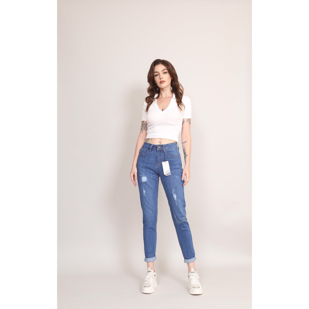Quần Jean Nữ Boyfriend baggy Rách co dãn pk CT JEANS