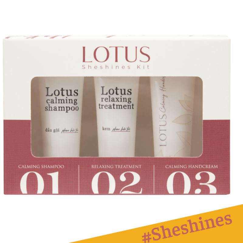 LOTUS SHESHINES KIT (DẦU GỘI, KEM XẢ TÓC, KEM DƯỠNG DA TAY) - Hương Sen.