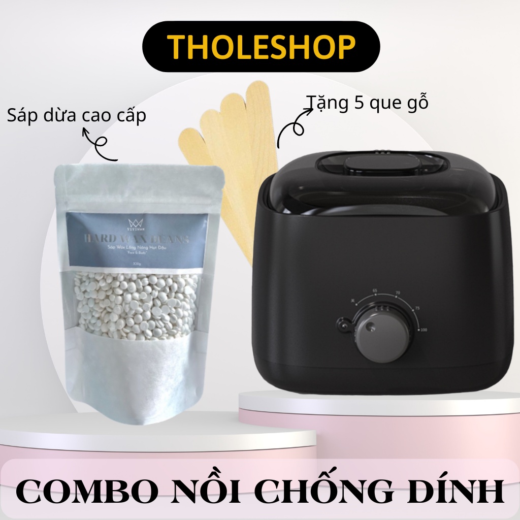 Combo Nồi Nấu Sáp Wax Lông Chống Dính Thế Hệ Mới + 100gr Sáp Cao Cấp + 5 Que Gỗ