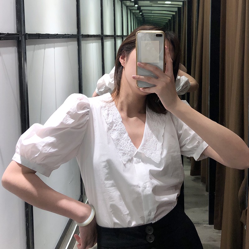 Áo sơ mi Zara cổ sen tay lỡ