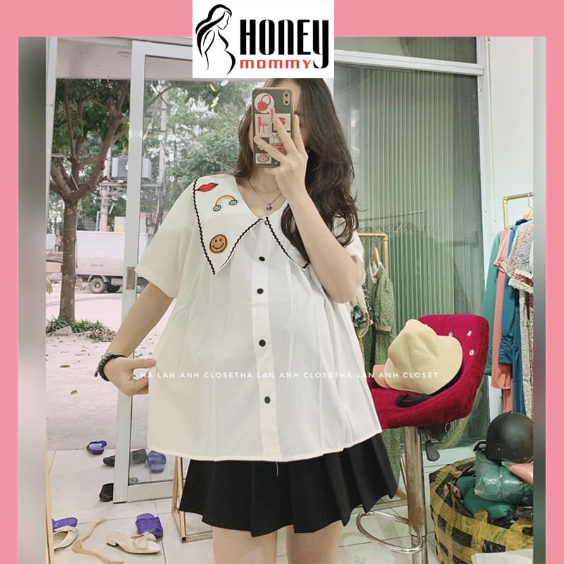 Áo Bầu Công Sở Mùa Hè Có Cổ Thiết Kế Xinh Xắn Chất Thô Mềm HS3615 Honey Mommy