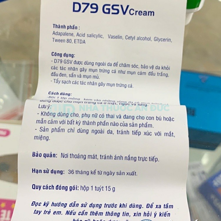 D79 GSV Cream Giảm Mụn Trứng Cá, Giảm Mụn Lưng - Nhà thuốc An Đức