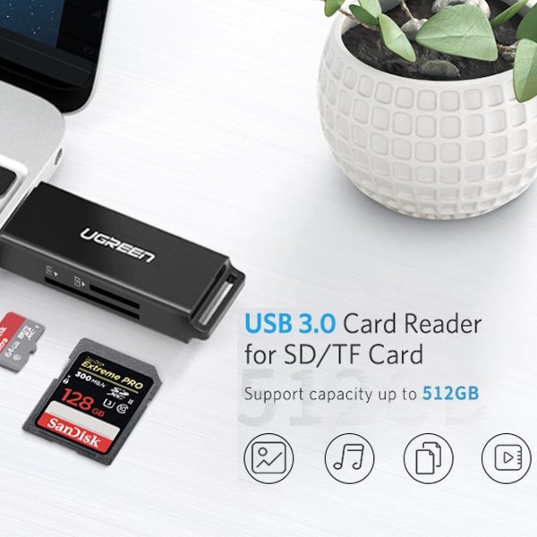 Đầu Đọc Thẻ Nhớ Đa Năng Chuẩn USB 3.0 Ugreen 40752 SD và TF - Hàng Chính Hãng