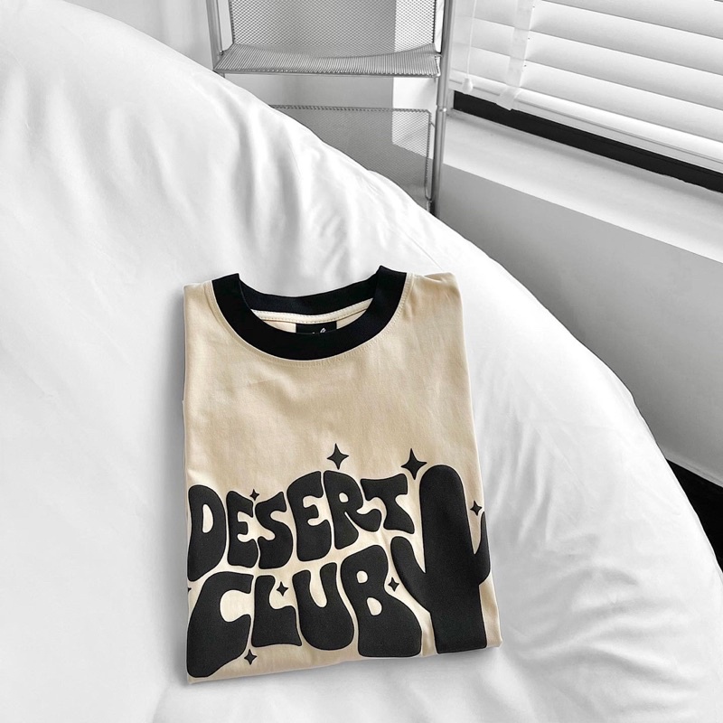 Áo thun tay lỡ nam nữ,thiết kế in nổi chữ Desert