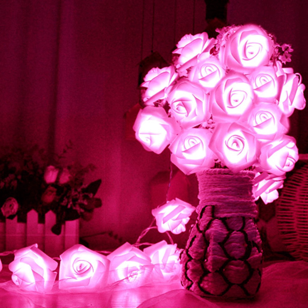 Đèn led 20 bóng hình hoa hồng trang trí tiệc Giáng Sinh