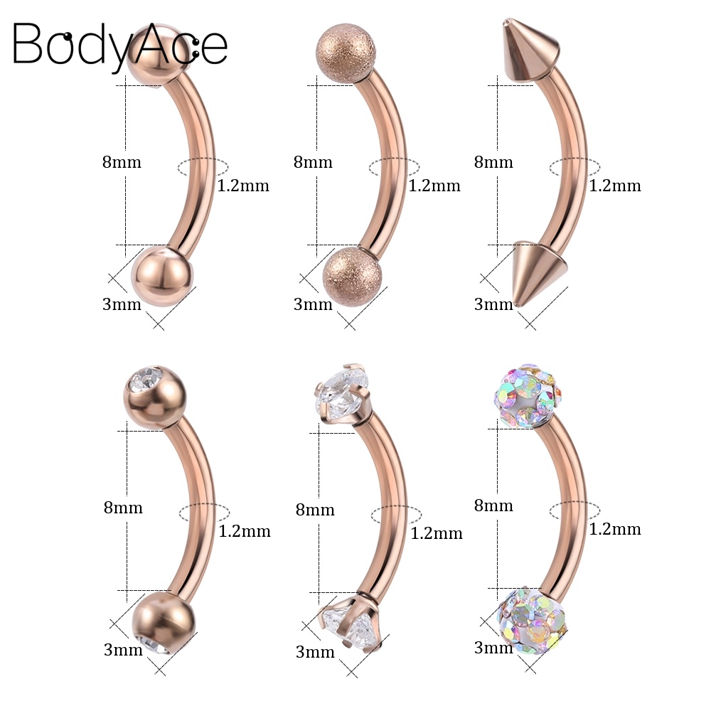 6 Khuyên Xỏ Bằng Thép Không Gỉ Đính Đá Thời Trang