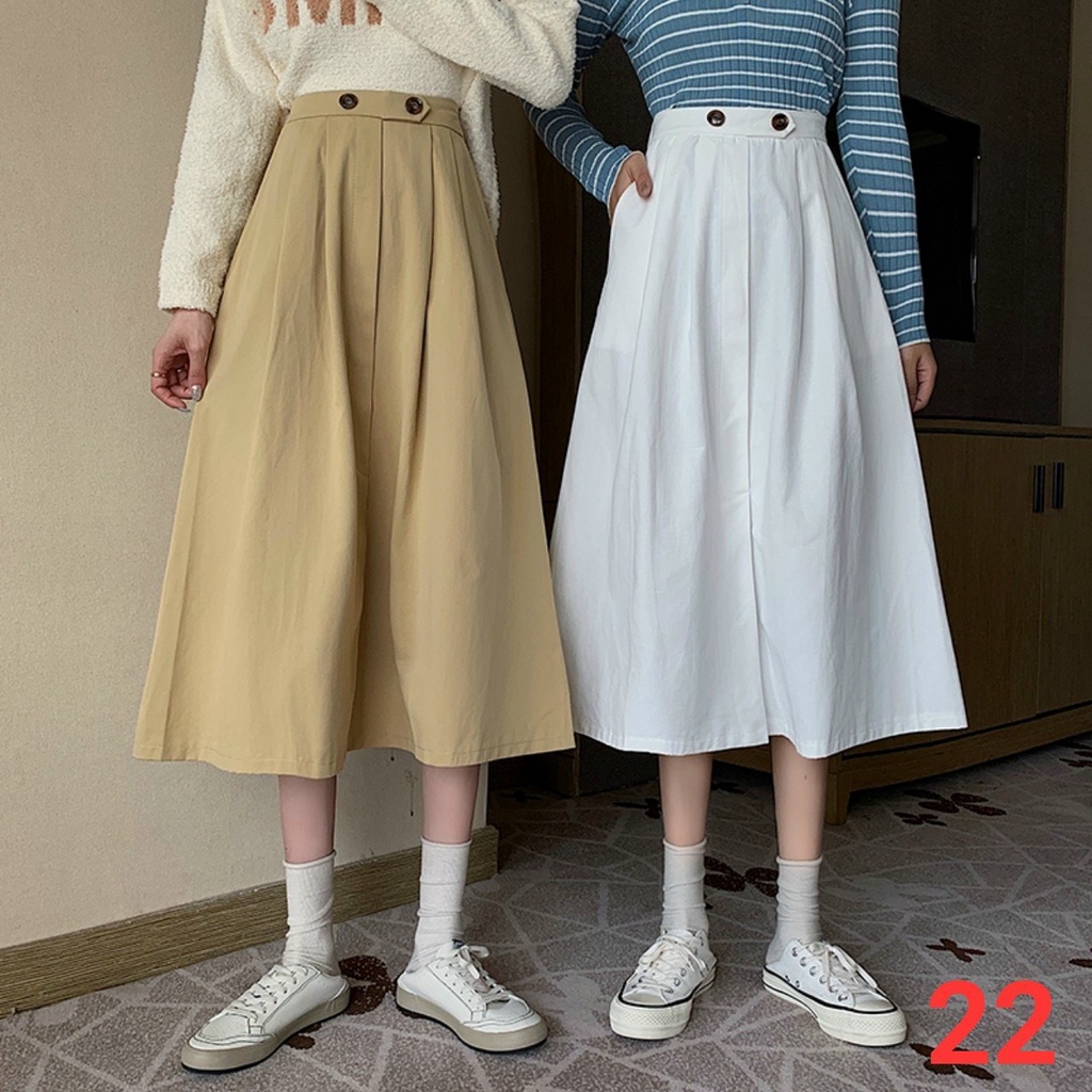 Chân váy nữ kiểu midi dáng dài chữ A, ullzang phong cách 2 màu