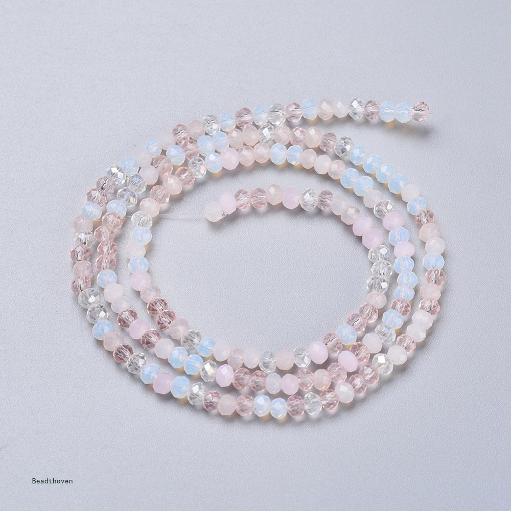 1 Chuỗi Hạt Thủy Tinh Màu Hồng 2.5~3.2x1.8~2.6mm Lỗ: 0.8mm 15.55~15.75 inch