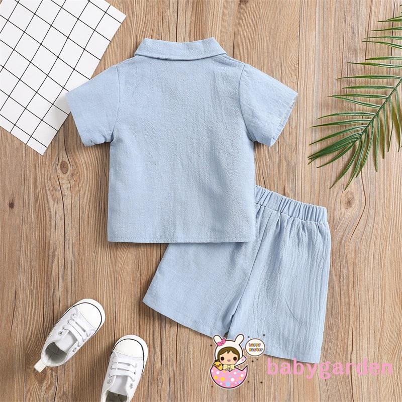 Set Áo Sơ Mi Tay Ngắn Và Quần Short Màu Trơn Thời Trang Hè Thu Cho Bé Trai Từ 6 Tháng Đến 4 Tuổi