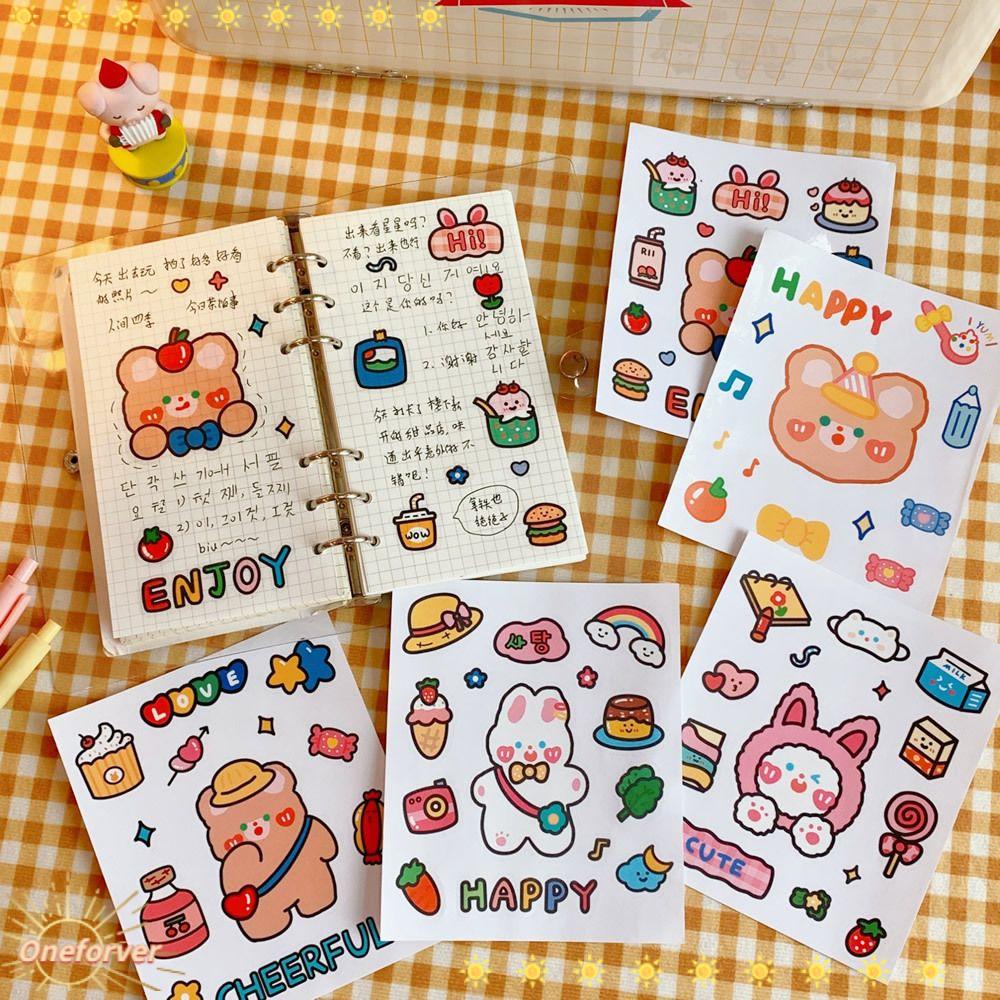 1 Tấm Sticker Dán Cốc Nước Hình Thỏ / Gấu Hoạt Hình Dễ Thương Trang Trí Sổ Tay Nhật Ký