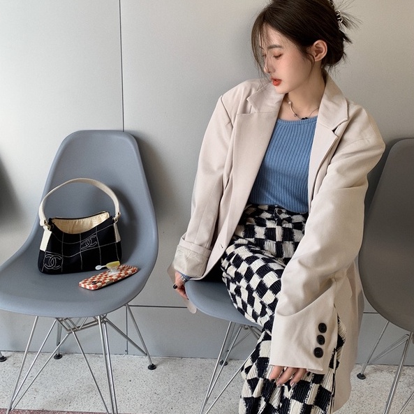 Bộ Áo Khoác Dệt Kim Dài Tay Dáng Rộng + Quần Dài Lưng Cao Sọc Ca Rô Thời Trang Mới 45360 | BigBuy360 - bigbuy360.vn