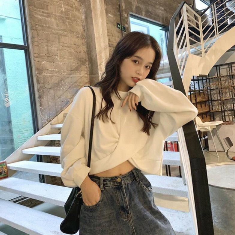 Áo Croptop Nỉ Xoắn Eo Dài Tay BASIC Ảnh thật cho bạn thêm trẻ trung, năng động và tự tin TF385