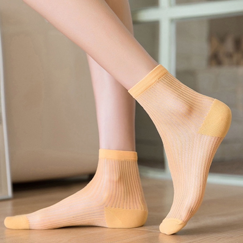 Xixi Vớ Sợi Thủy Tinh Mỏng Màu Kẹo Ngọt Họa Tiết Kẻ Sọc Phong Cách Hàn Quốc Cho Nữ