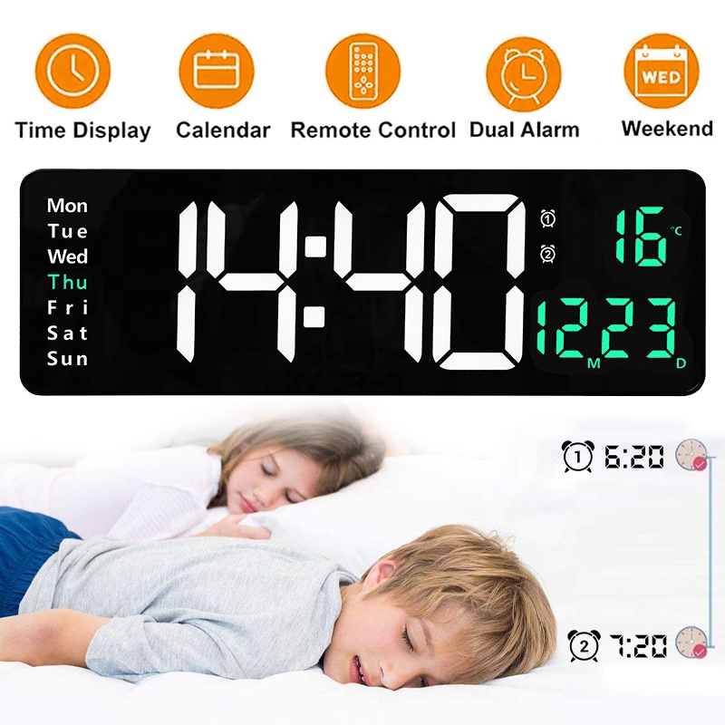 Đồng Hồ Báo Thức Kỹ Thuật Số Treo Tường Có Đèn LED Điều Khiển Từ Xa Tiện Dụng