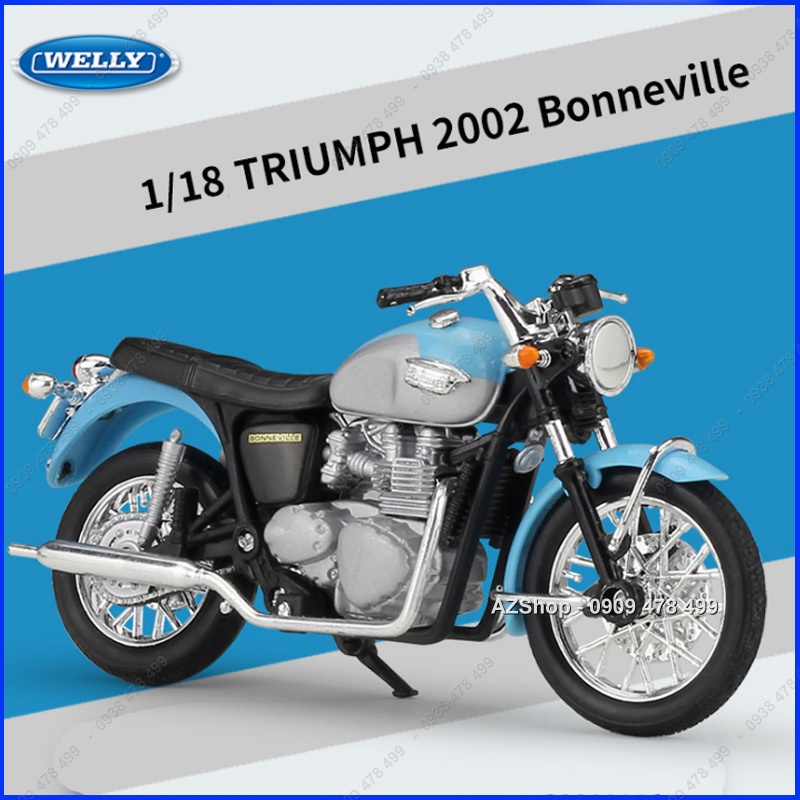 Xe Mô Hình Triumph Bonneville 2002 Tỉ Lệ 1:18 - Welly – Xanh Dương - 8880.1