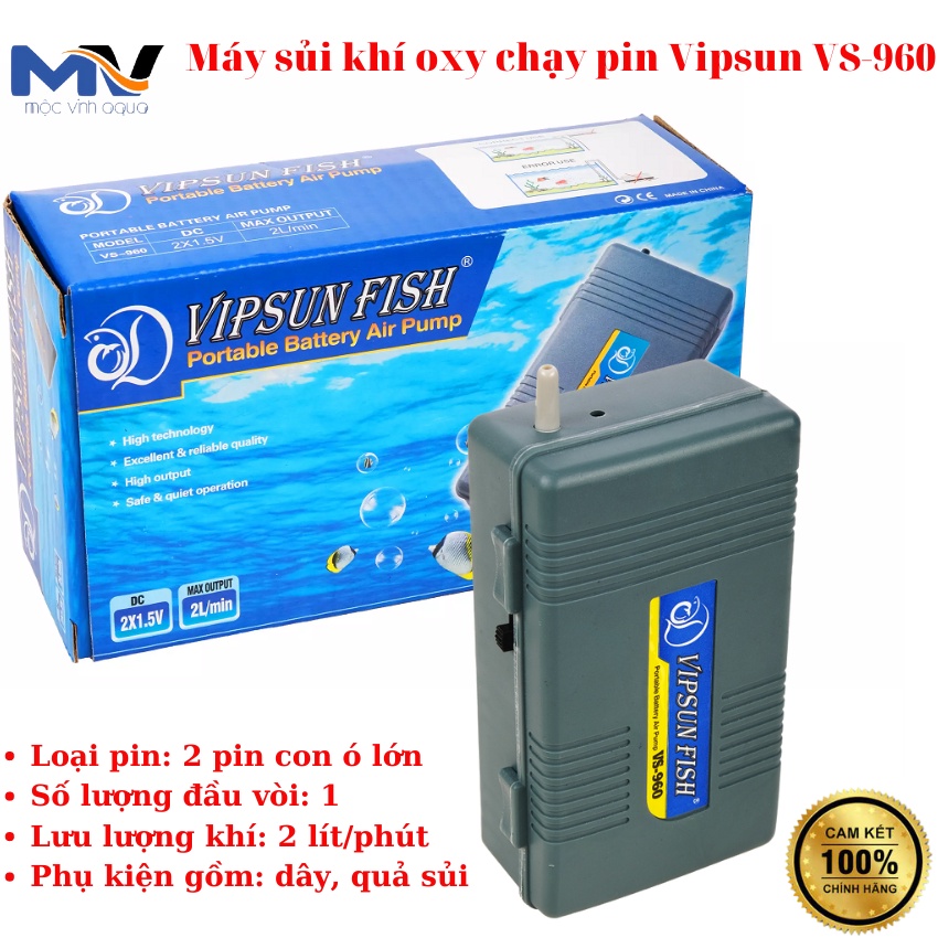 Máy Sủi Khí Oxy Chạy Pin VipSun VS-960 | CỬA HÀNG CÁ CẢNH VÀ THIẾT BỊ LỌC NƯỚC HỒ CÁ MỘC VINH AQUA