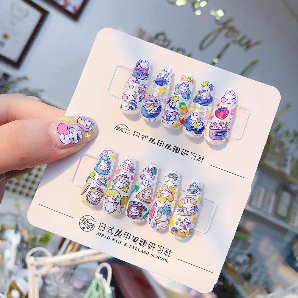 LILYES Miếng Dán Trang Trí Móng Tay Họa Tiết Hoạt Hình Gấu / Thỏ / Trái Đất Kiểu Nhật Bản Dễ Thương DIY