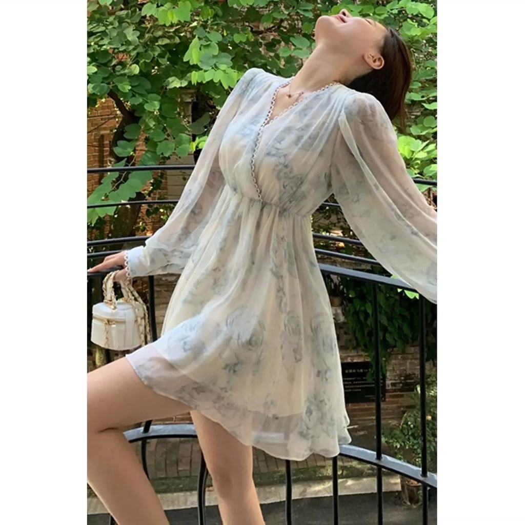 Đầm Voan Hoa Cổ Tim Xinh Xắn Theo Phong Cách Mùa Hè Dành Cho Nữ