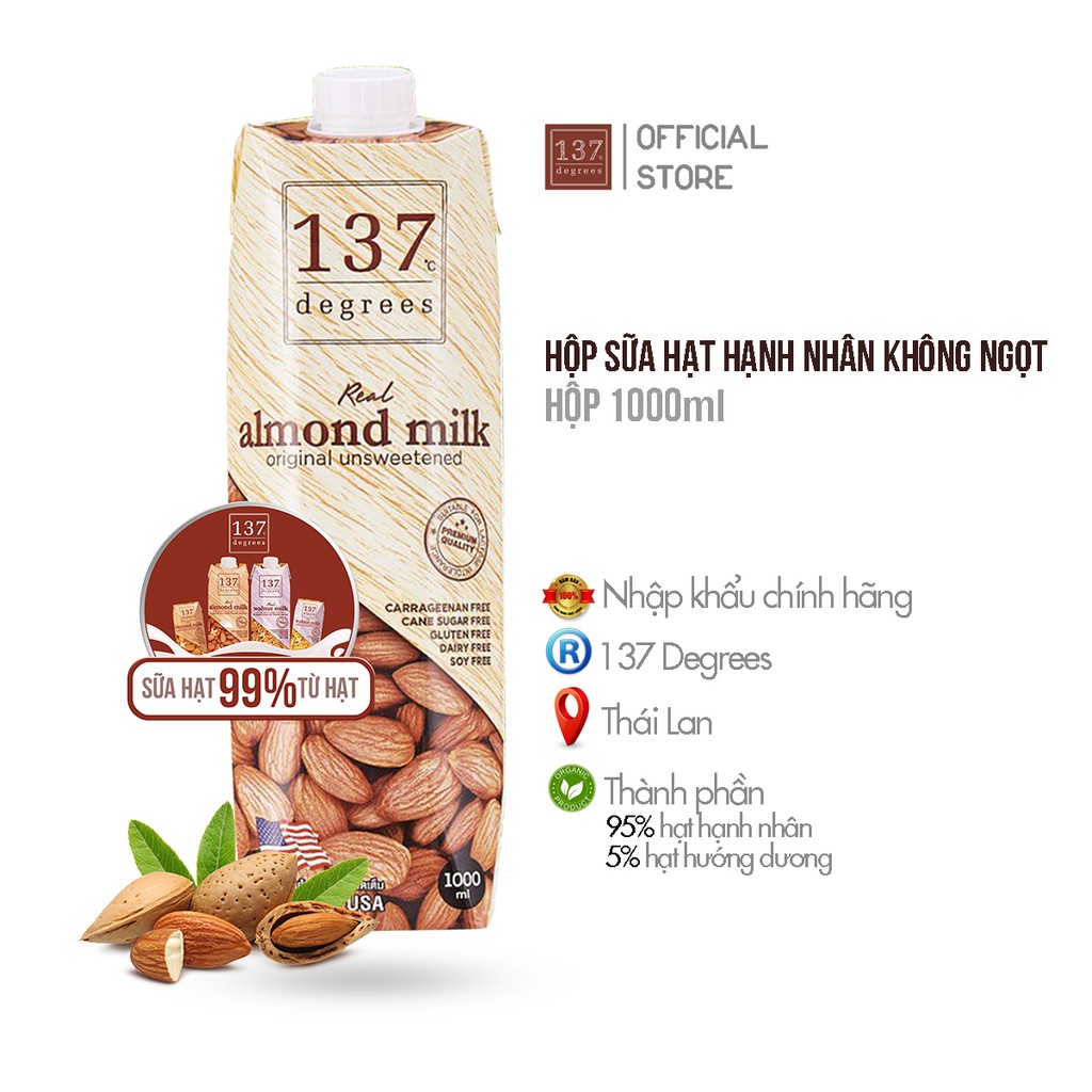 Hộp sữa hạt Hạnh Nhân vị Không Ngọt - Hộp 1000ml