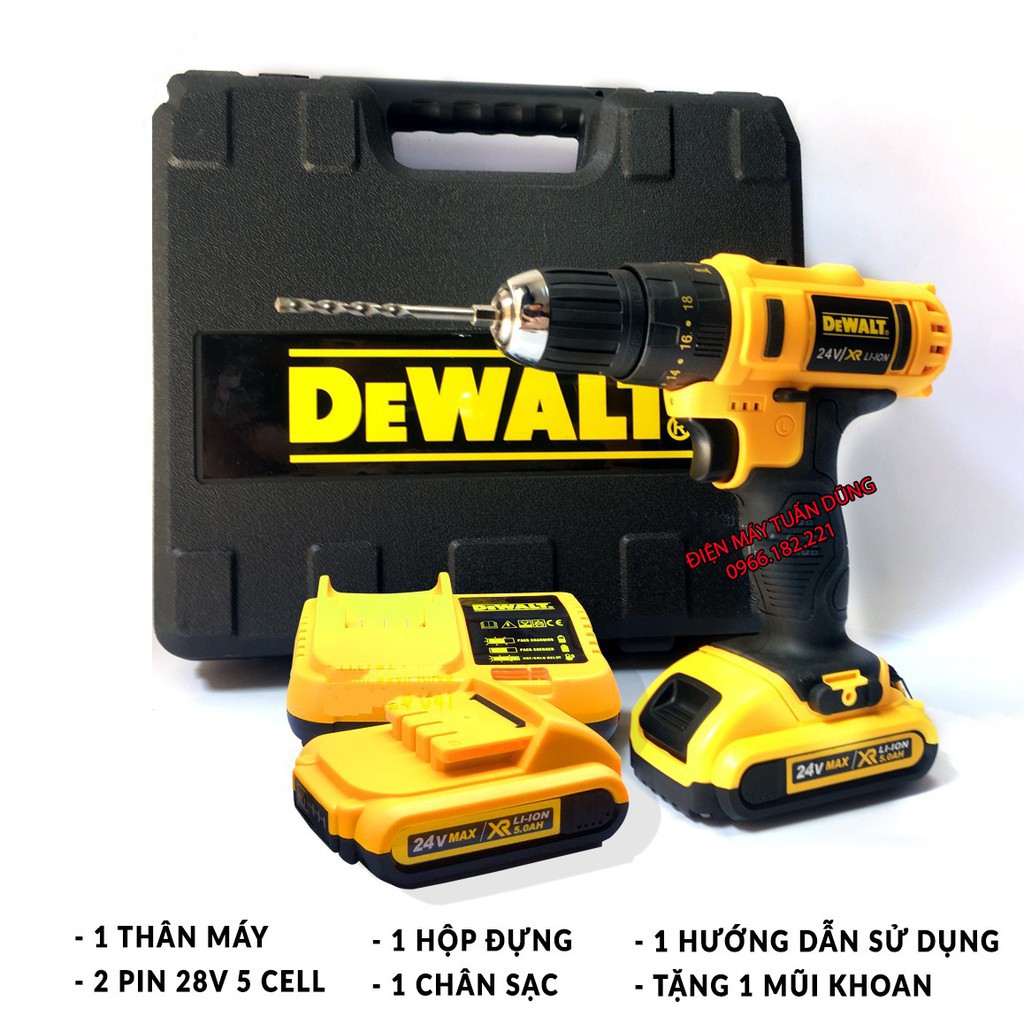 [ lOẠI 1 ]  Máy Khoan Pin Dewalt 24V - 3 CHỨC NĂNG - Khoan Gỗ, Khoan Sắt, Khoan Bê Tông