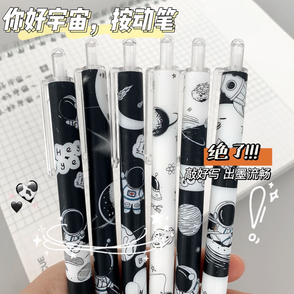 Bộ 6 cây bút bi viết mực gel đen ngòi 0.5 in hình phi hành gia kiểu Hàn Quốc