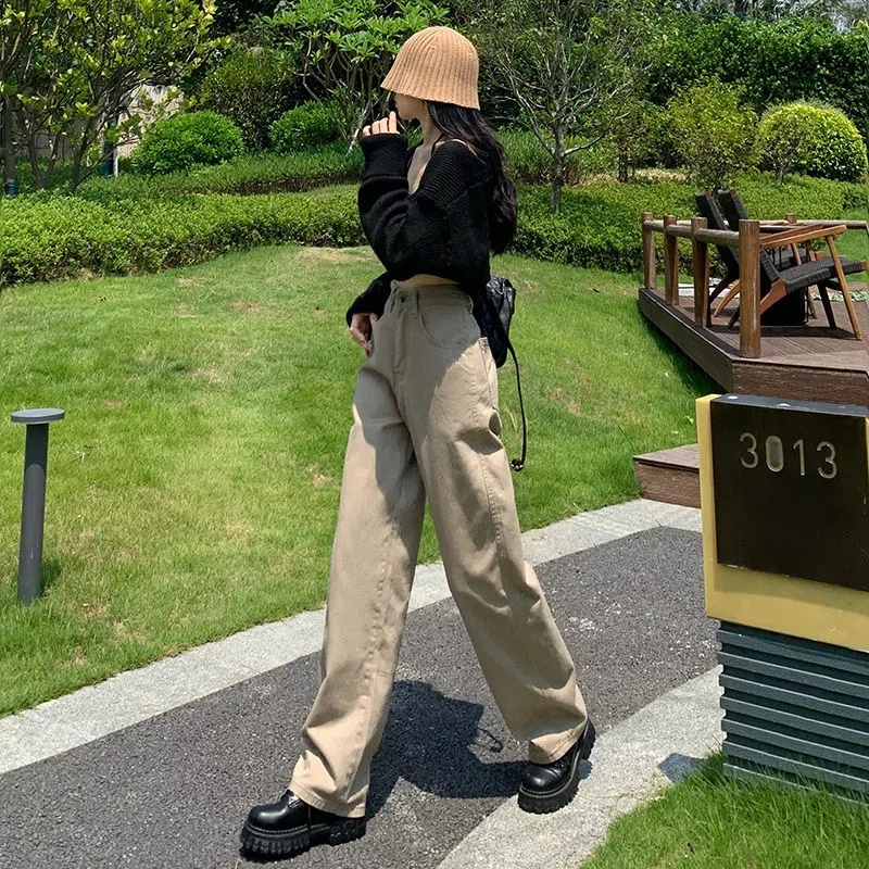 Quần Jean Lưng Cao Ống Rộng Thiết Kế Mới Thời Trang Mùa Thu Dành Cho Nữ